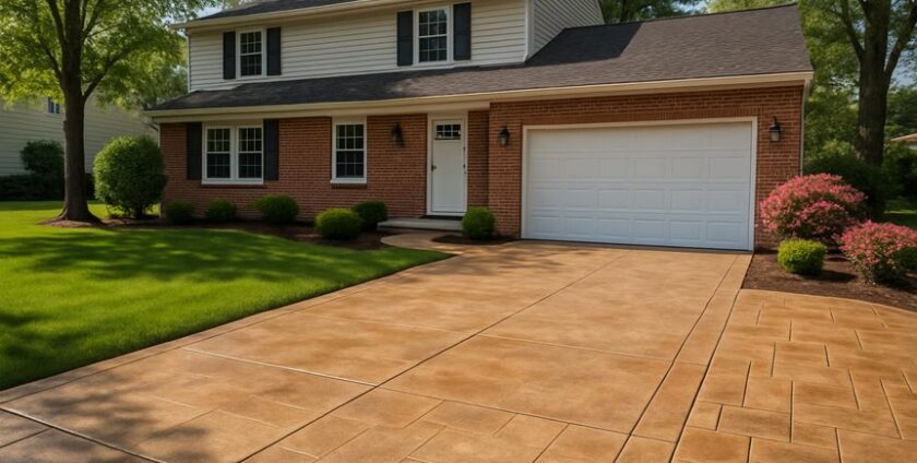 Suburban house with landscaped yard and driveway