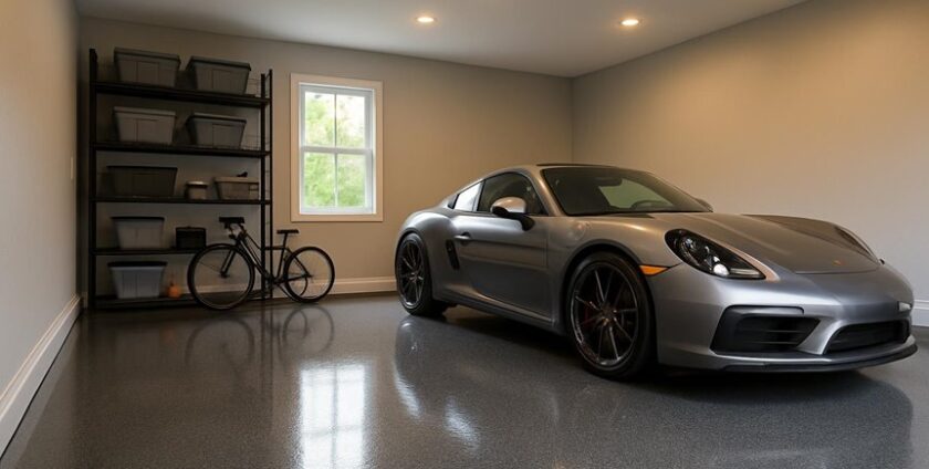 Silver sports car parked in modern garage