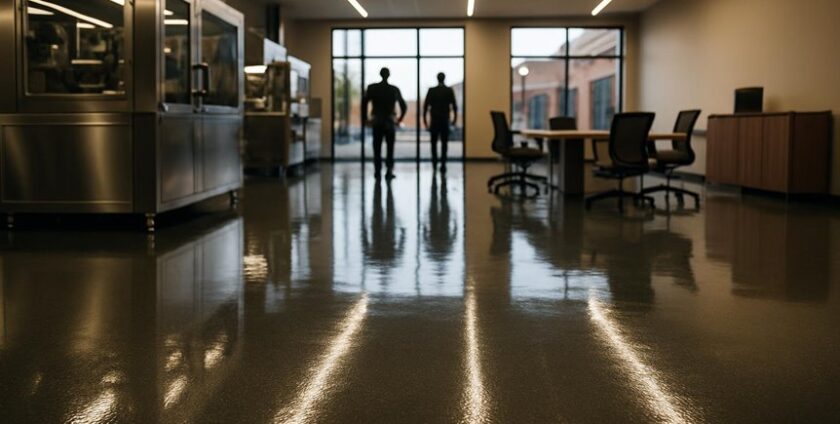 People walking in modern industrial workspace