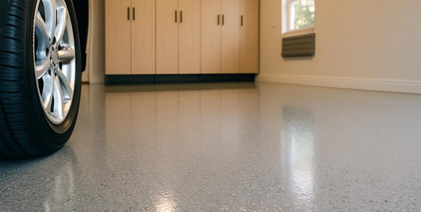 Clean garage with epoxy coated floor