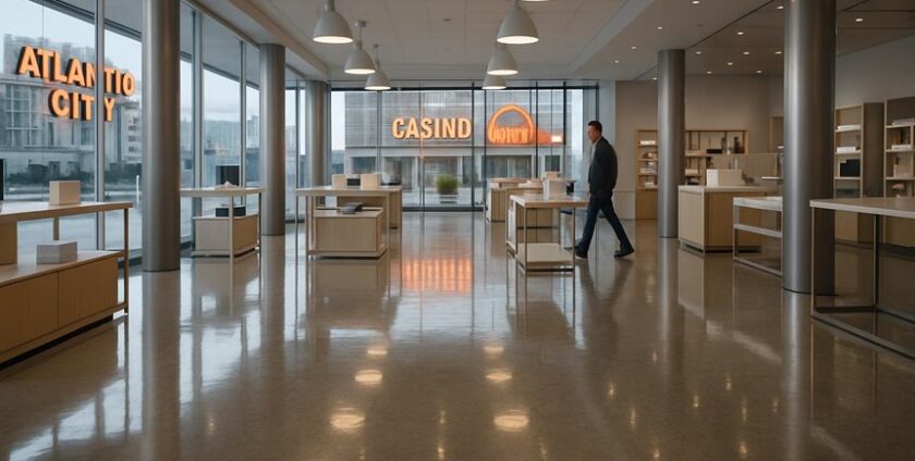 Man walking in modern empty showroom