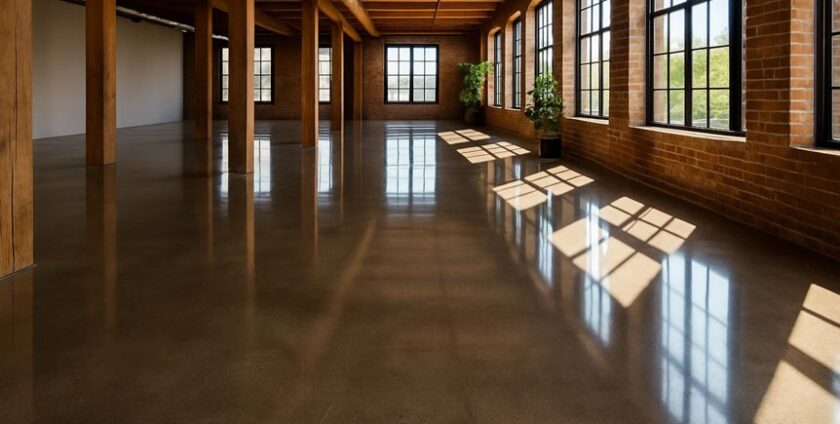 Spacious loft with brick walls and large windows