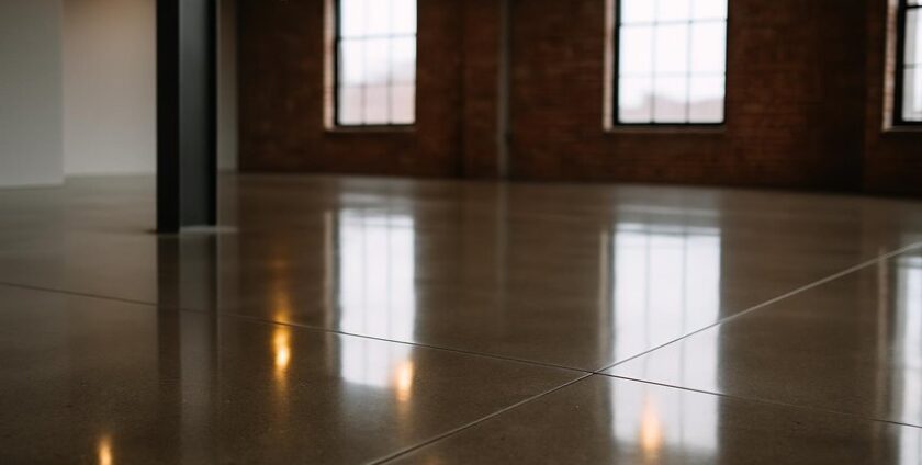 Polished concrete floor in industrial loft space