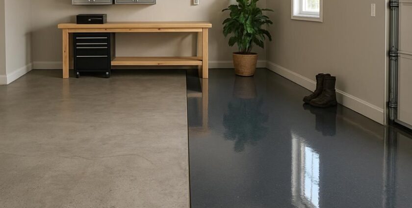 Garage with polished epoxy and concrete floors